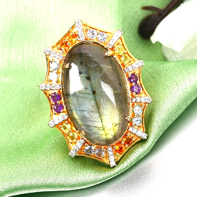 22.70 Ctw Malagasy Labadorite 1 Only Size 6 Multi Gemstone Ring Beautiful
